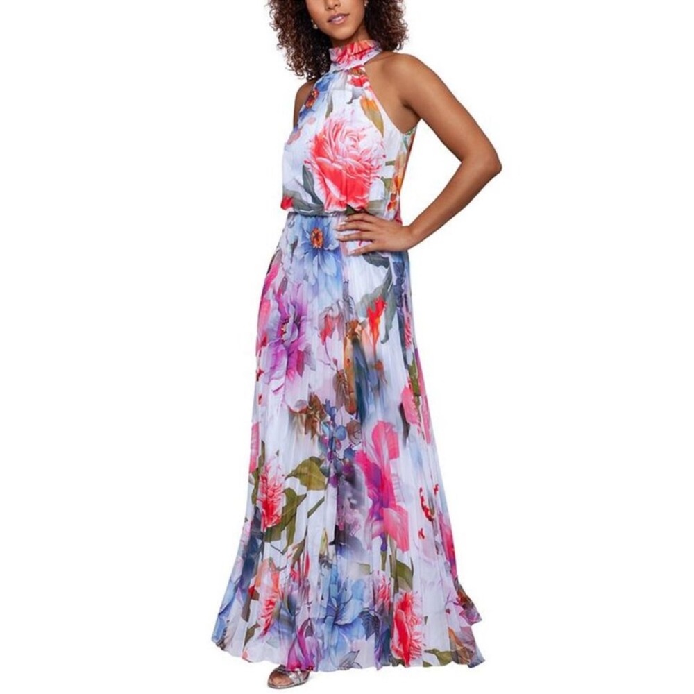New Betsy & Adam Pink and Blue Halter Maxi Dress